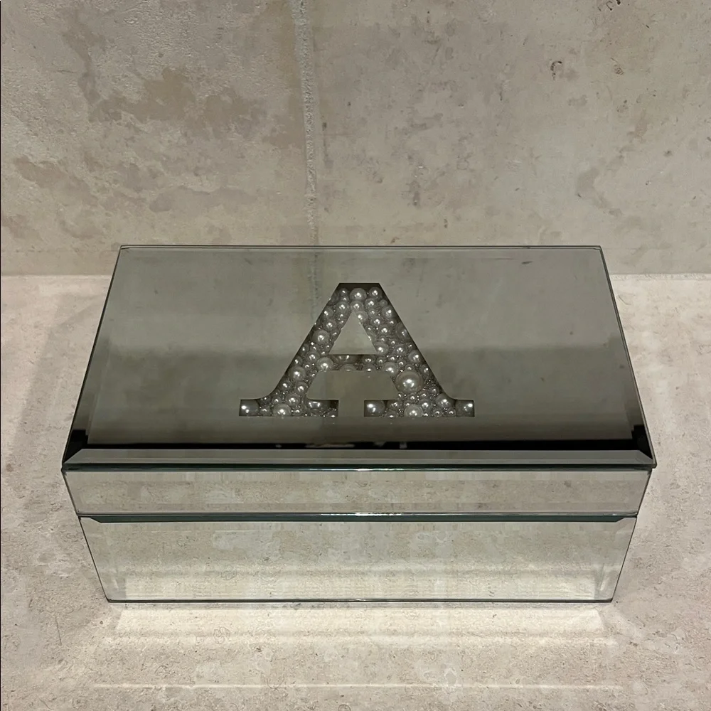 American Atelier Mirrored Jewelry Box Monogram A Pearl